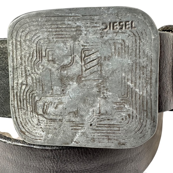 Genuine DIESEL Trapano Black Leather Belt With Silver Buckle For Men 36 - Picture 2 of 11